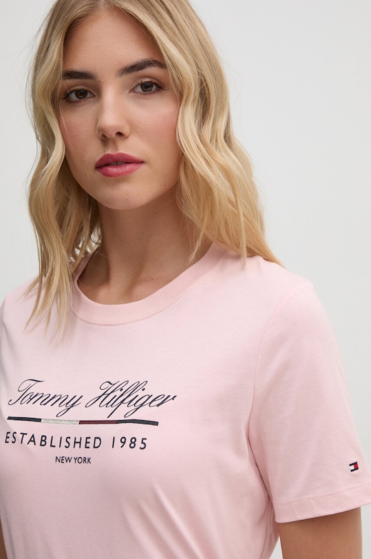 Bavlněné tričko Tommy Hilfiger růžová WW0WW43502
