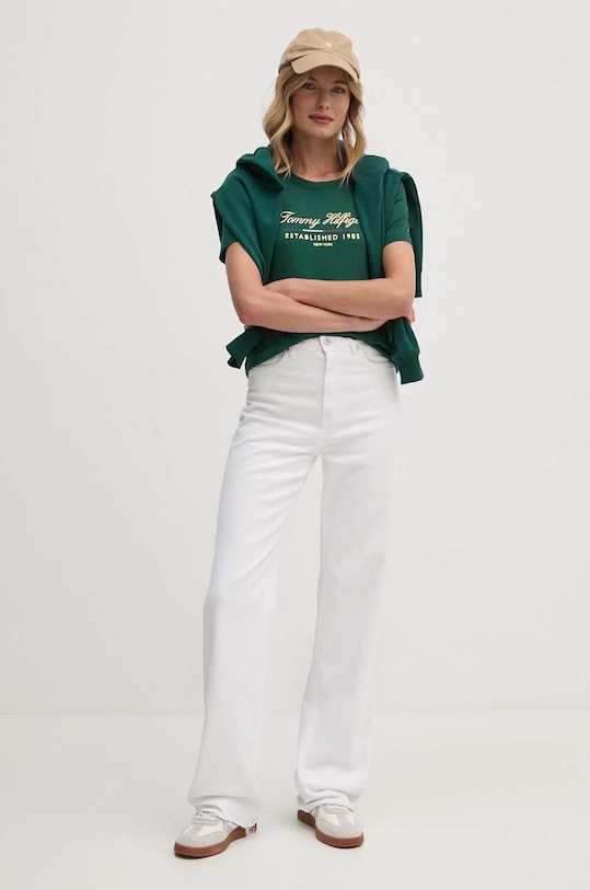 Bavlněné tričko Tommy Hilfiger WW0WW43502 zelená AW24
