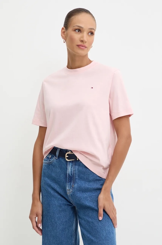 Tommy Hilfiger tricou din bumbac uni roz WW0WW43597