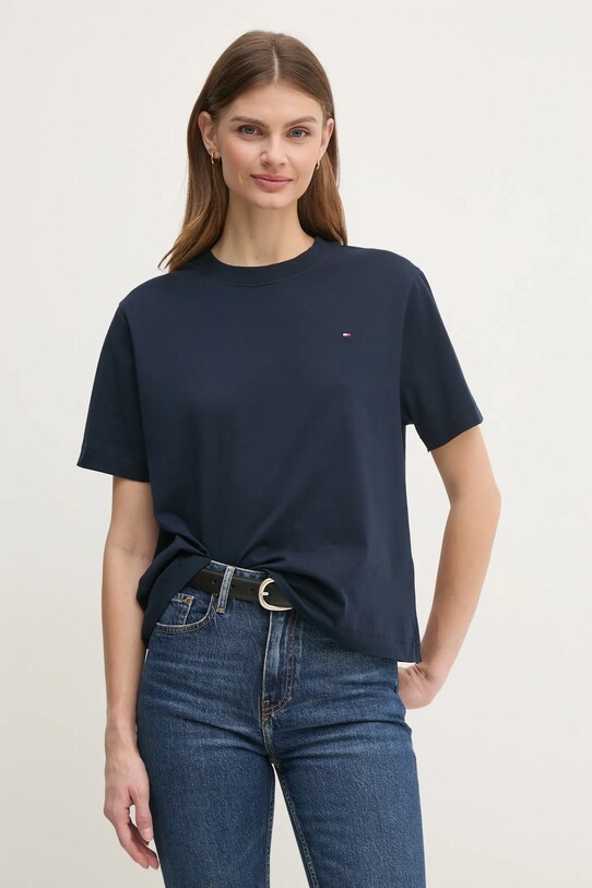 Bavlnené tričko Tommy Hilfiger tmavomodrá WW0WW43597