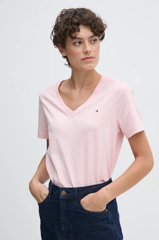 Bavlnené tričko Tommy Hilfiger jednofarebný ružová WW0WW44177