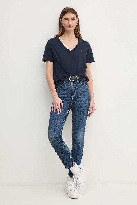 Βαμβακερό μπλουζάκι Tommy Hilfiger WW0WW44177 σκούρο μπλε NC24