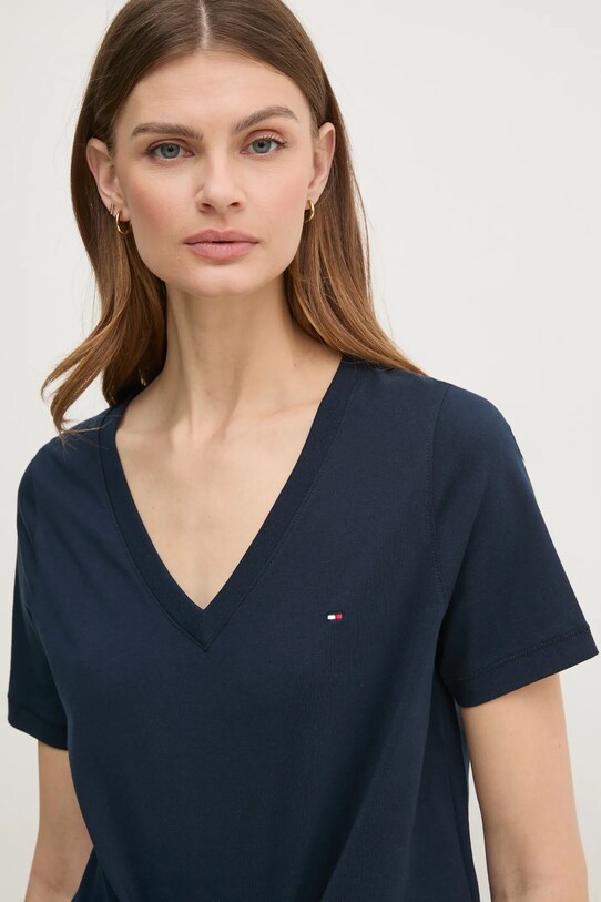 Βαμβακερό μπλουζάκι Tommy Hilfiger σκούρο μπλε WW0WW44177