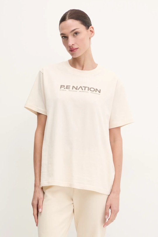 P.E Nation tricou din bumbac Aero SS Tee print bej 243T329