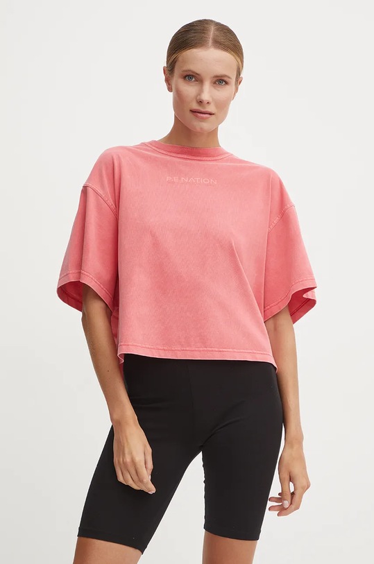 P.E Nation tricou din bumbac Nomad Boxy Tee uni roz 243T402