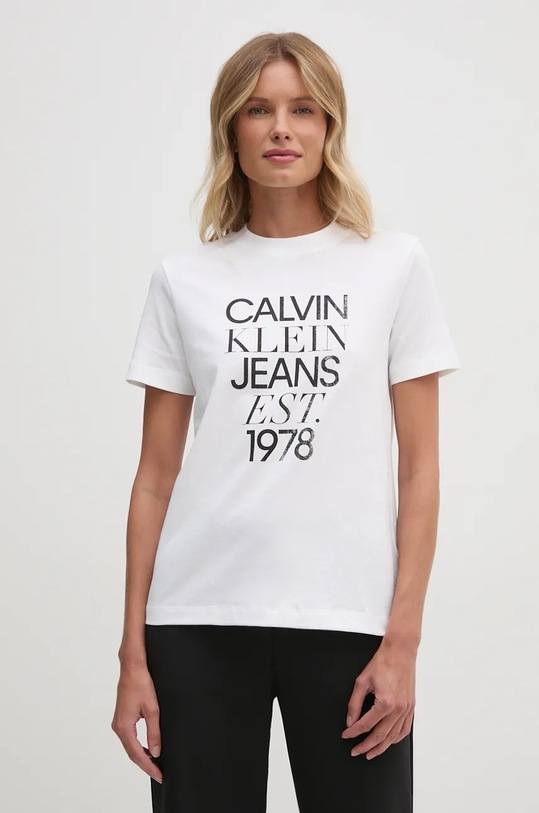 Calvin Klein Jeans tricou din bumbac print alb J20J224910
