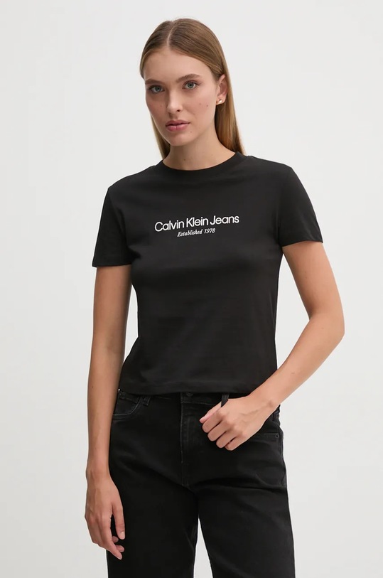 Calvin Klein Jeans pamut póló pamut fekete J20J224914