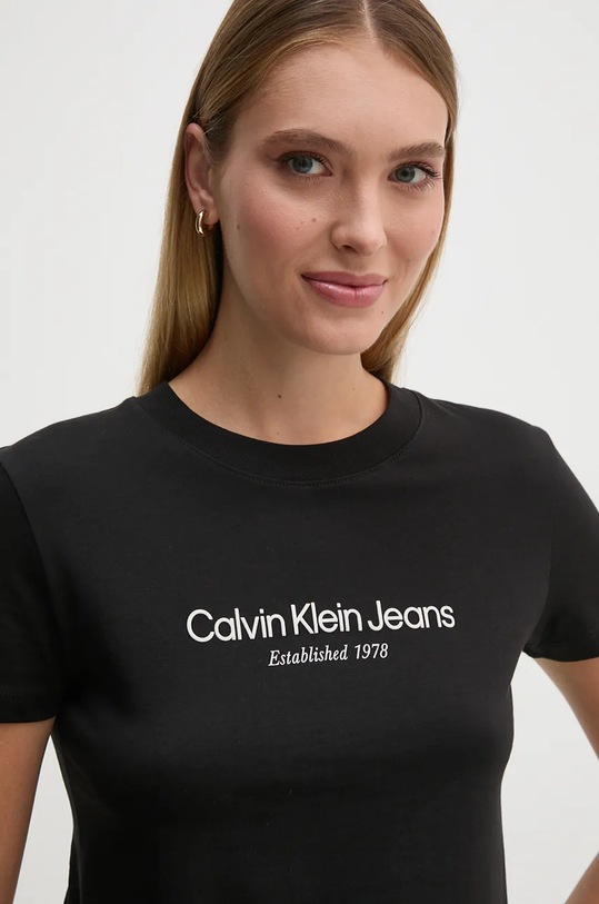 Calvin Klein Jeans pamut póló fekete J20J224914