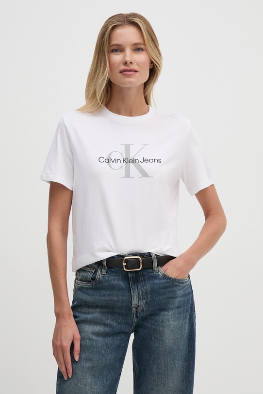 Βαμβακερό μπλουζάκι Calvin Klein Jeans βαμβάκι λευκό 00040WL260