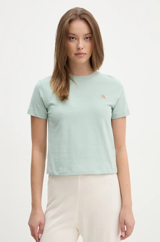 Βαμβακερό μπλουζάκι Calvin Klein Jeans κανονικό πράσινο J20J224202