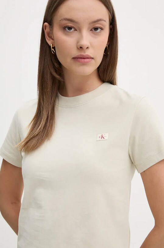 Bavlněné tričko Calvin Klein Jeans béžová J20J224202
