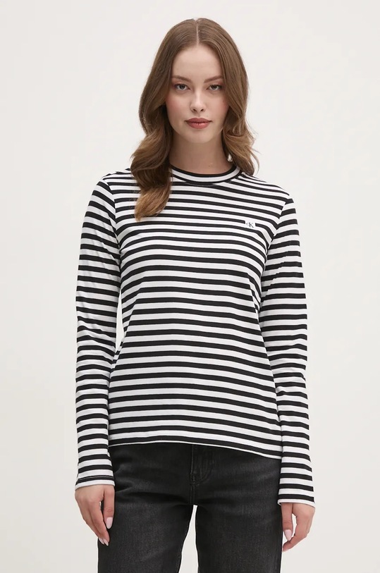 Бавовняний лонгслів Calvin Klein Jeans бавовна чорний J20J224549