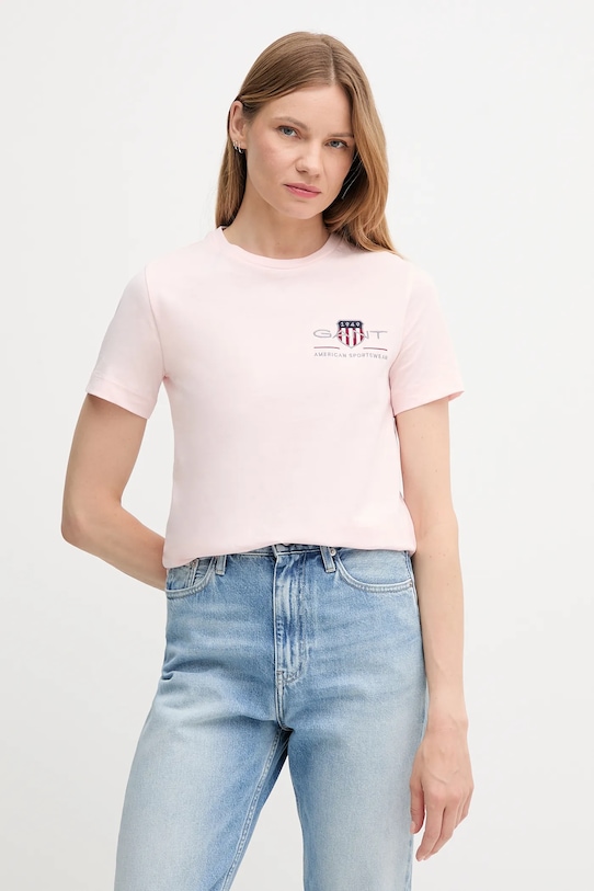 Bavlnené tričko Gant nášivka ružová 4200277