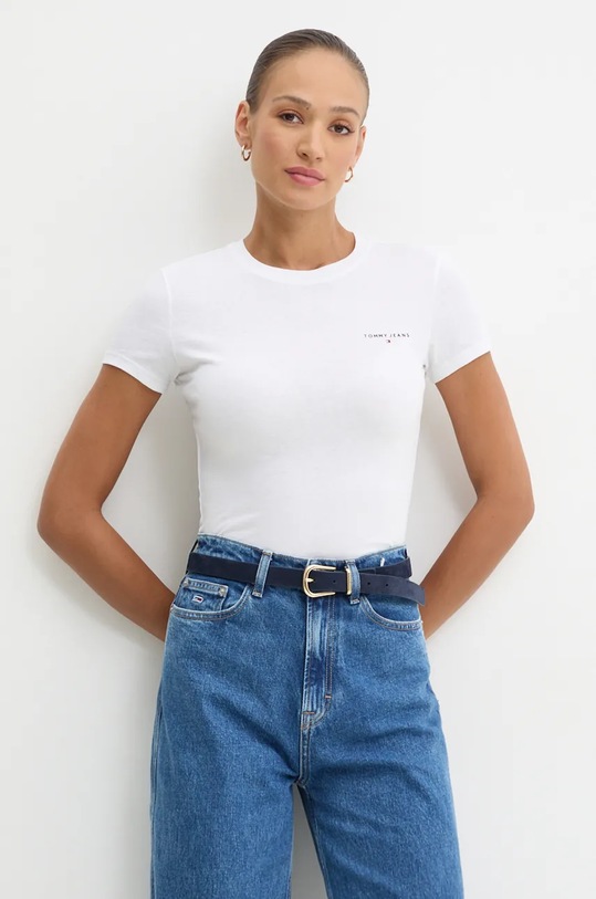 Bavlněné tričko Tommy Jeans potisk bílá DW0DW18785