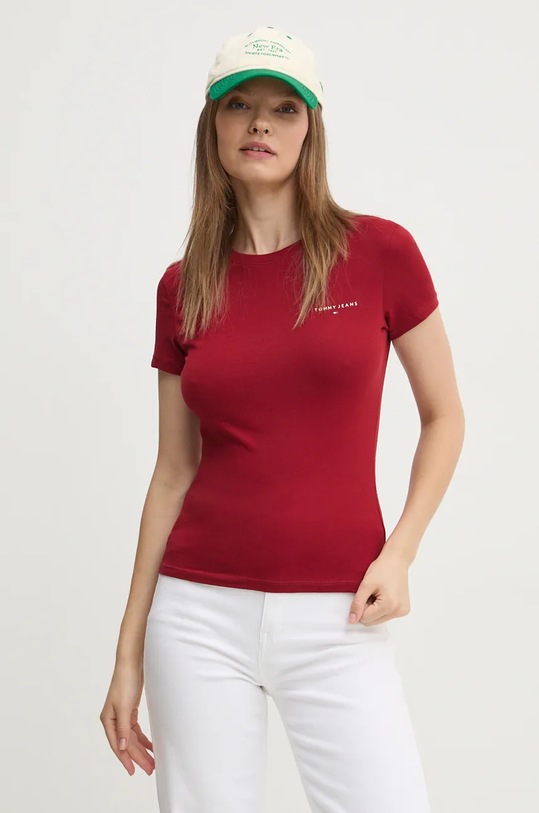Хлопковая футболка Tommy Jeans хлопок бордо DW0DW18785