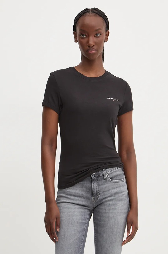 Βαμβακερό μπλουζάκι Tommy Jeans βαμβάκι μαύρο DW0DW18785