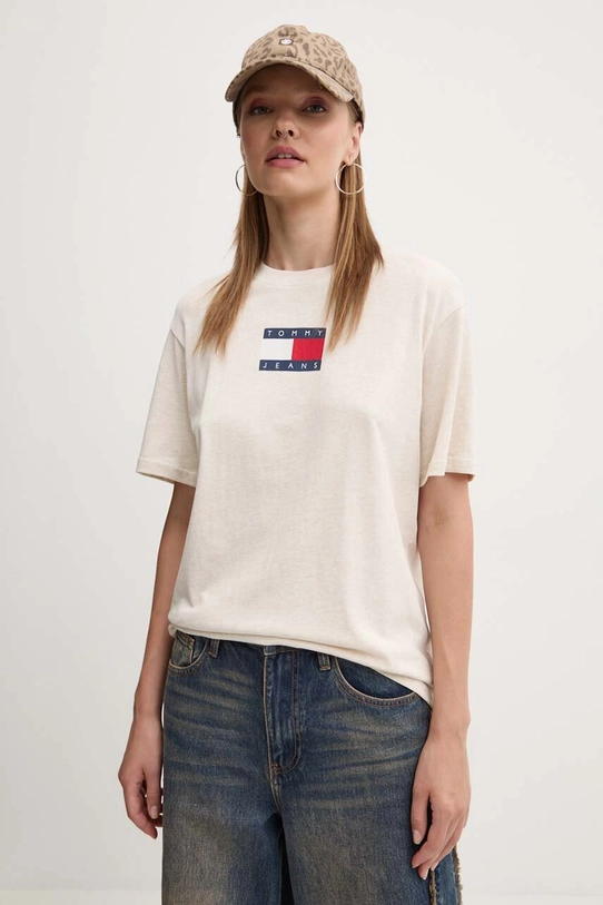 Tommy Jeans t-shirt bawełniany nadruk beżowy DW0DW18796