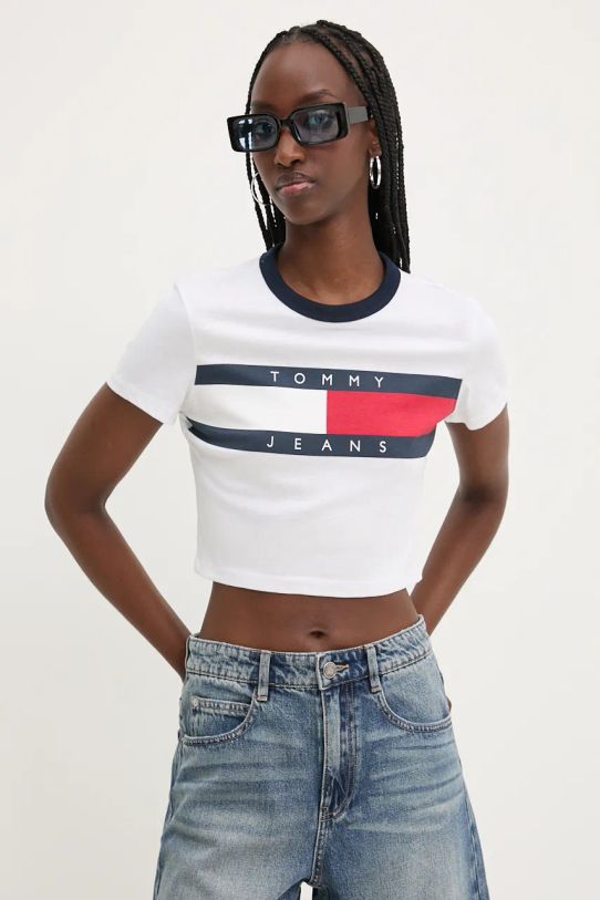 Bavlněné tričko Tommy Jeans potisk bílá DW0DW19044