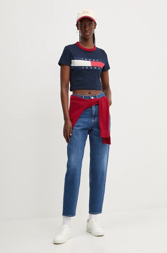 Βαμβακερό μπλουζάκι Tommy Jeans DW0DW19044 σκούρο μπλε AW24