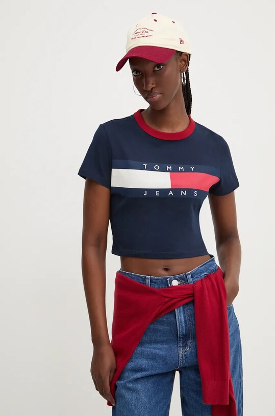Βαμβακερό μπλουζάκι Tommy Jeans σκούρο μπλε DW0DW19044