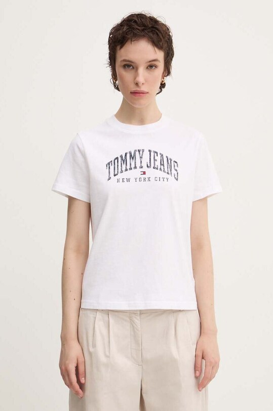 Bavlnené tričko Tommy Jeans potlač biela DW0DW19826