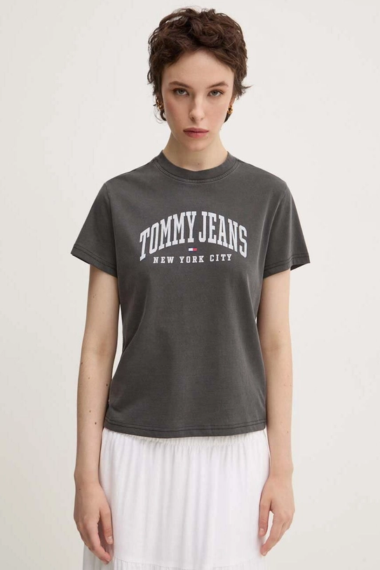 Bavlnené tričko Tommy Jeans potlač sivá DW0DW19826