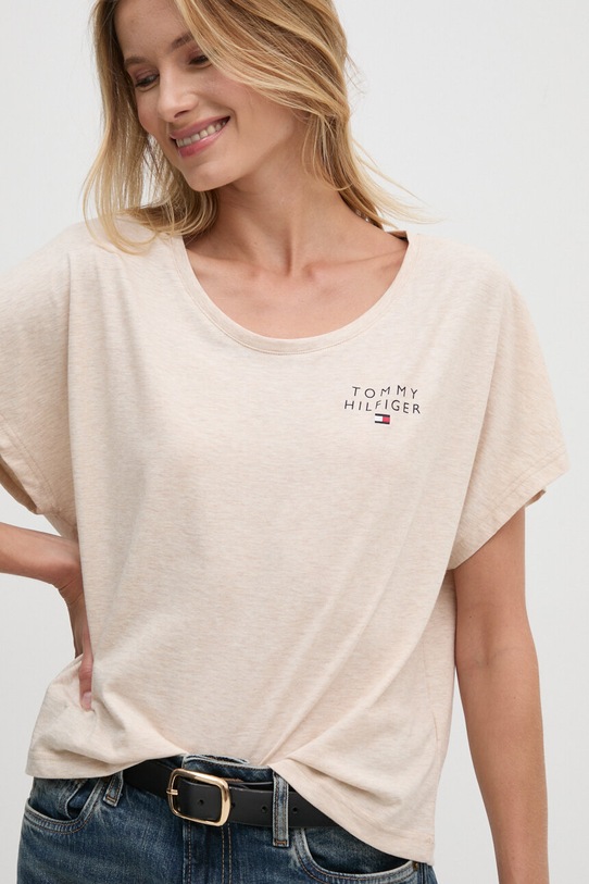 Bavlněné tričko Tommy Hilfiger kulatý béžová UW0UW05222