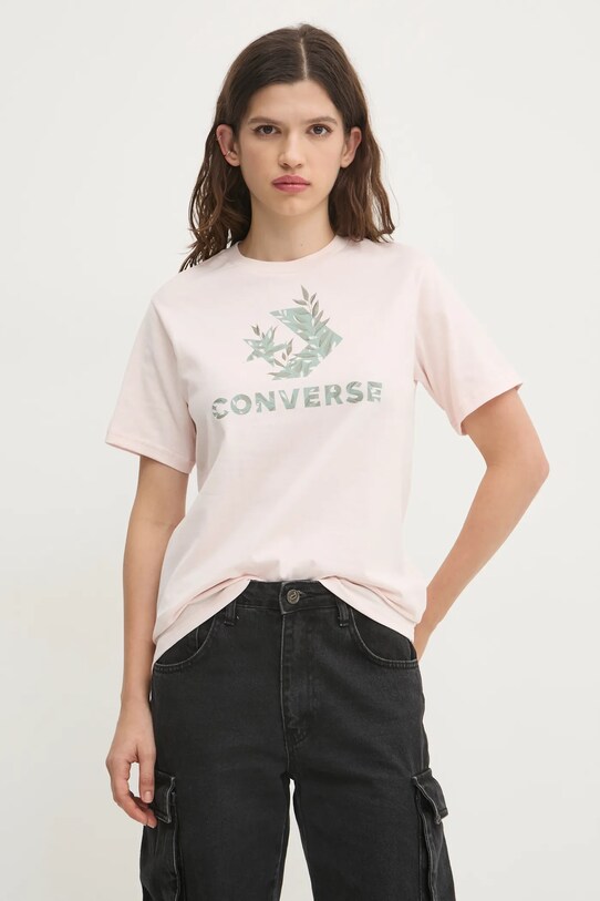 Converse t-shirt bawełniany okrągły różowy 10026755.A03