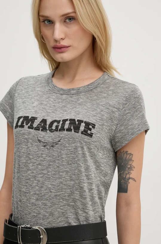 Tričko ZADIG&VOLTAIRE potisk šedá JWTS01686