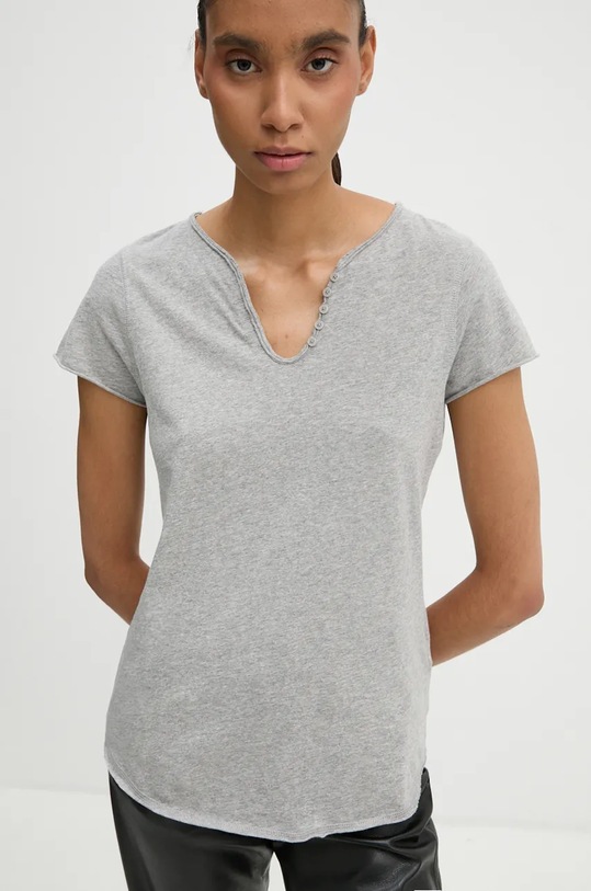 Bavlněné tričko ZADIG&VOLTAIRE V výstřih šedá JWTN00456
