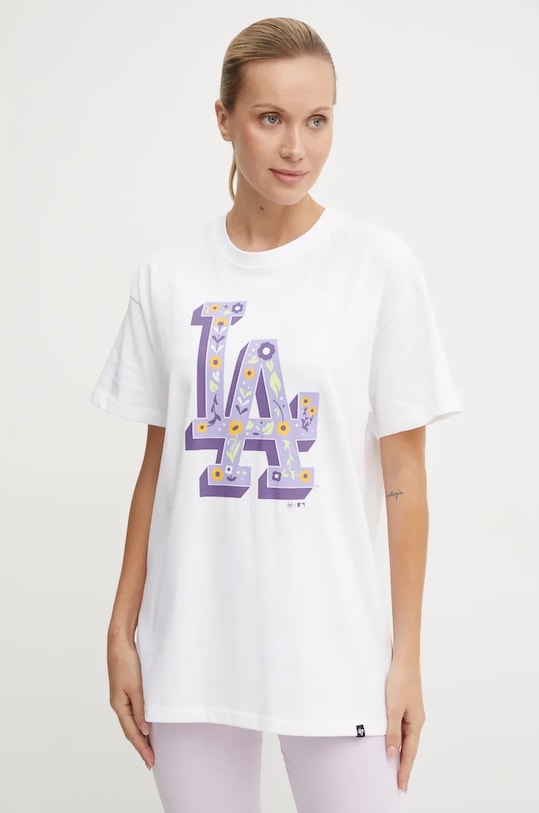 Βαμβακερό μπλουζάκι 47 brand MLB Los Angeles Dodgers στάμπα λευκό BB012TMYIHQ620791WW