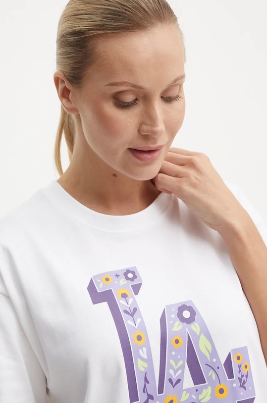 Βαμβακερό μπλουζάκι 47 brand MLB Los Angeles Dodgers λευκό BB012TMYIHQ620791WW