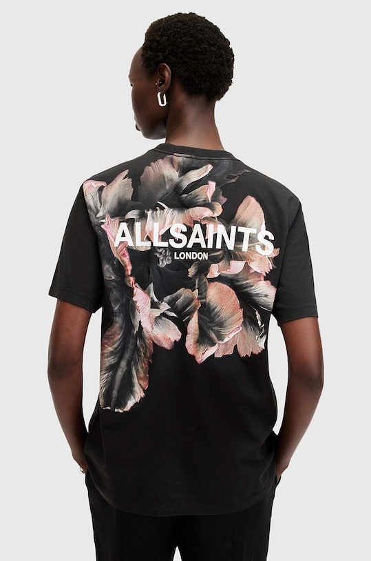 Bavlněné tričko AllSaints FLEURIR potisk černá W096JB