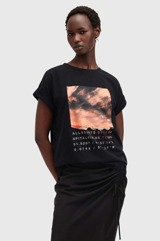 AllSaints t-shirt bawełniany LIBERTE IMO BOY TEE nadruk czarny W103JB