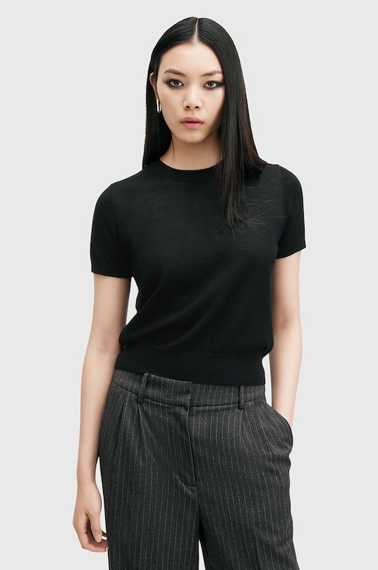 AllSaints tricou de lana BERN uni negru W108KB