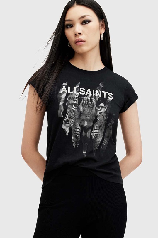 Oblečení Bavlněné tričko AllSaints RIPROAR W183JB černá
