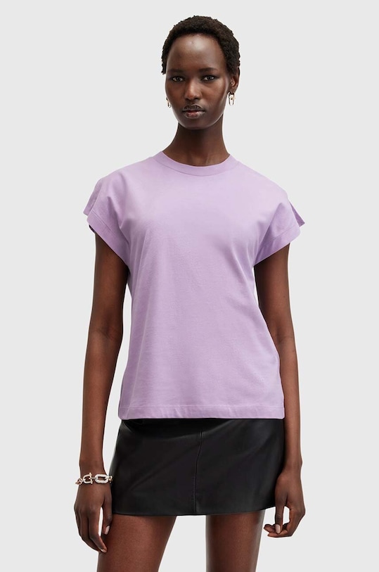 Bavlněné tričko AllSaints RUE TEE hladký fialová W185JB