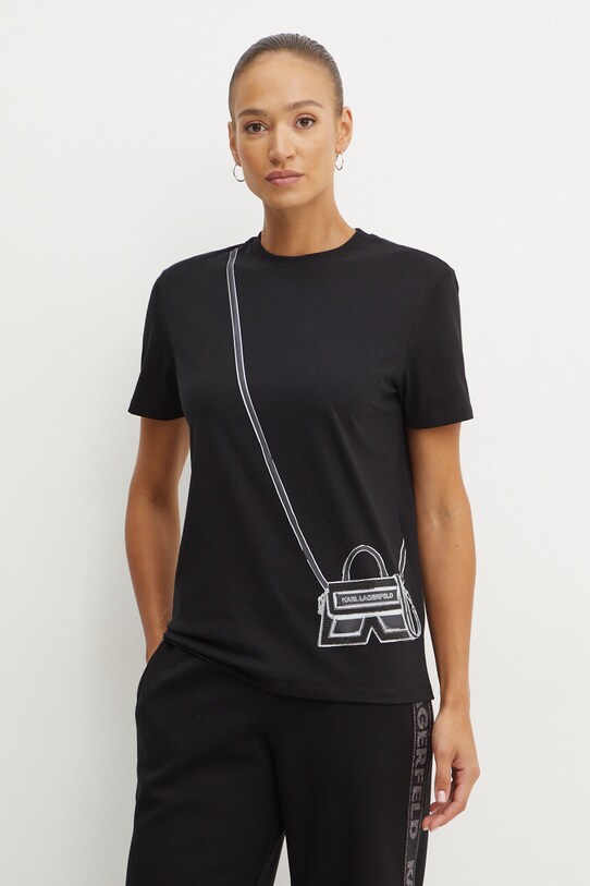 Karl Lagerfeld tricou din bumbac imprimeu negru 236W1731