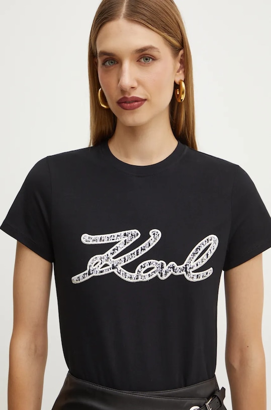 Karl Lagerfeld tricou din bumbac imprimeu negru 246W1715