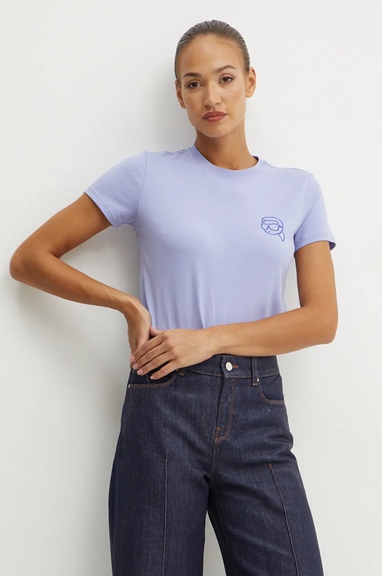 Karl Lagerfeld t-shirt bawełniany nadruk fioletowy 246W1718