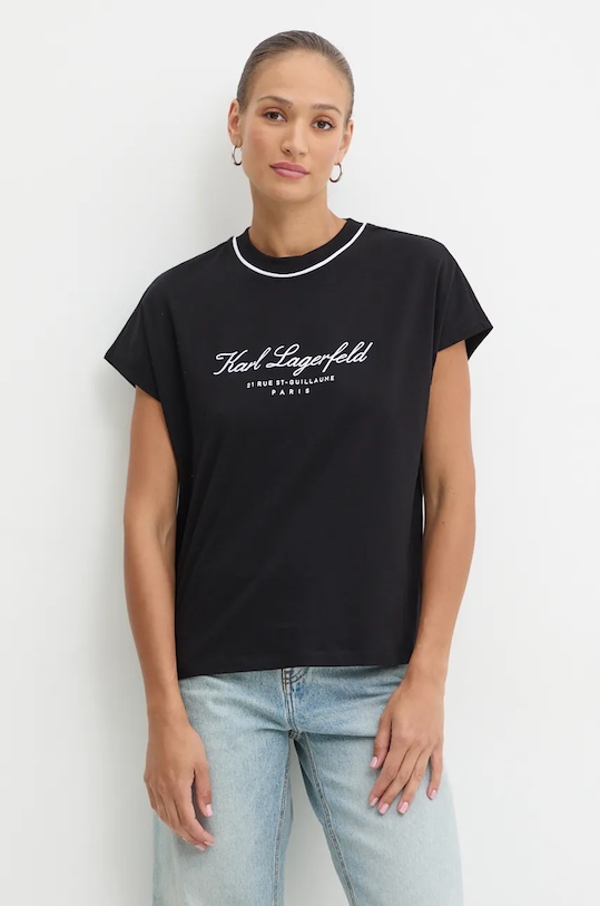 Bavlněné tričko Karl Lagerfeld nášivka černá 246W2107
