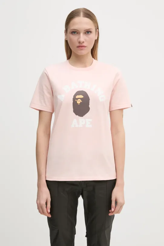Памучна тениска A Bathing Ape COLLEGE TEE стандартна оранжев 1K80210001