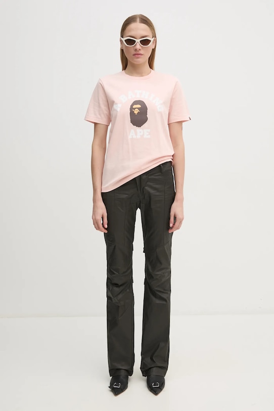 Памучна тениска A Bathing Ape COLLEGE TEE 1K80210001 оранжев