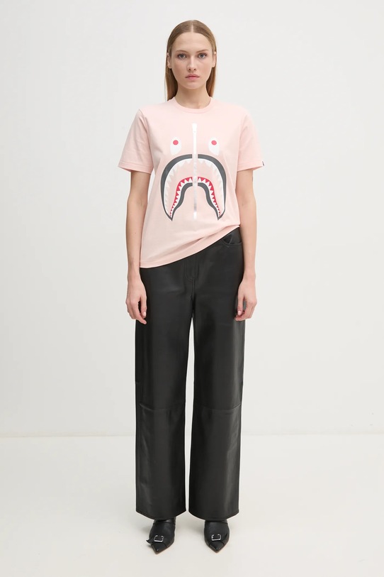 A Bathing Ape tricou din bumbac SHARK TEE roz 1K80210003