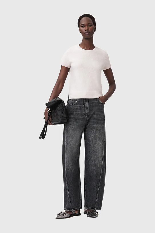 Μάλλινο μπλουζάκι AllSaints REBEL TEE W118KB ροζ