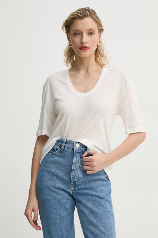 By Malene Birger tricou din amestec de in AMARINGA uni bej Q71621007Z