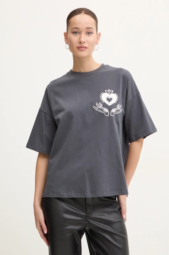 Never Fully Dressed t-shirt bawełniany Charcoal Midnight Romance Tee nadruk szary NFDTO1374