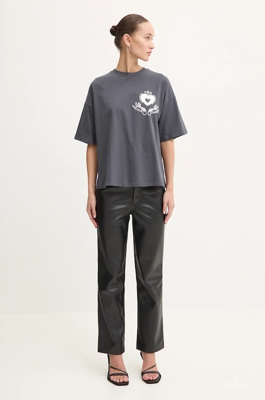 Never Fully Dressed tricou din bumbac Charcoal Midnight Romance Tee NFDTO1374 gri AW24