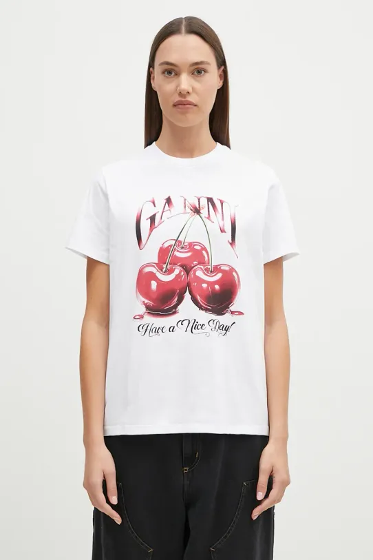 GANNI t-shirt in cotone Basic Jersey Cherry regolare bianco T4004