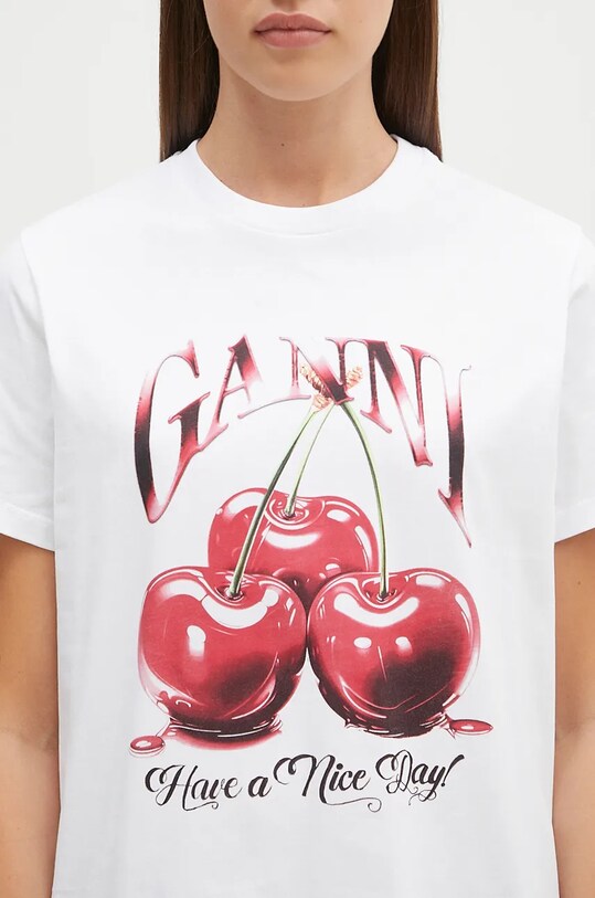 Βαμβακερό μπλουζάκι GANNI Basic Jersey Cherry λευκό T4004